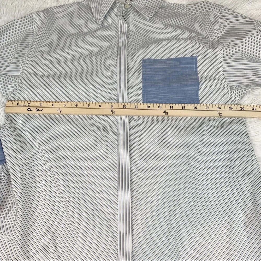 Frame contrast striped wrapped tie waist shirt dress button up pocket - Picture 7 of 12